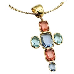 Patrizia Daliana 24kt gilded bronze cross-shaped pendant with zircons and facete