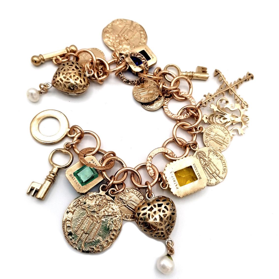 Patrizia Daliana “Charm” bracelet in bronze with hand-cut Murano glass inserts In New Condition For Sale In Firenze, Toscana