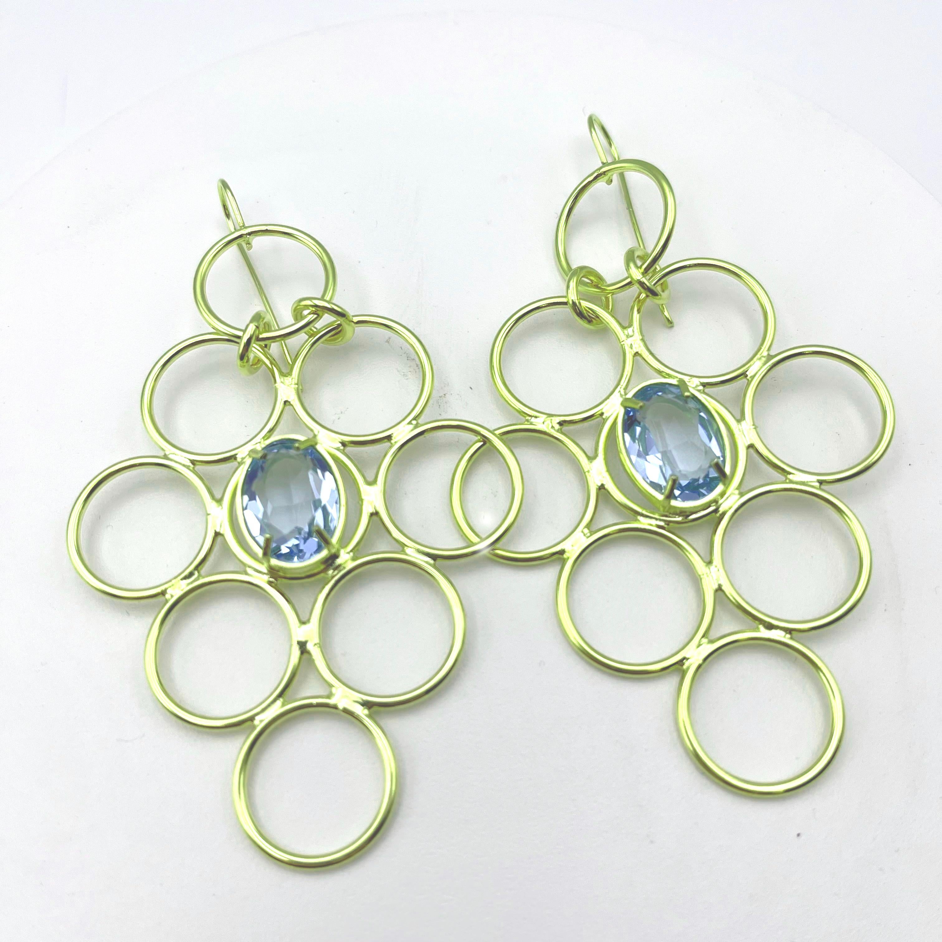 Patrizia Daliana Earrings in 24 KT gilded bronze with 1 briolette crystal In New Condition For Sale In Firenze, Toscana
