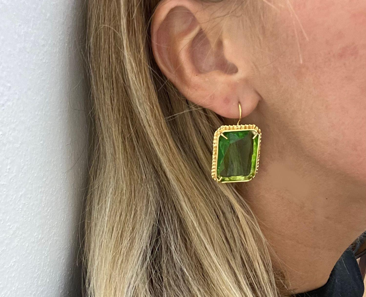 Pendientes Patrizia Daliana de bronce dorado 24 KT con CRISTALES facetados Artesano en venta