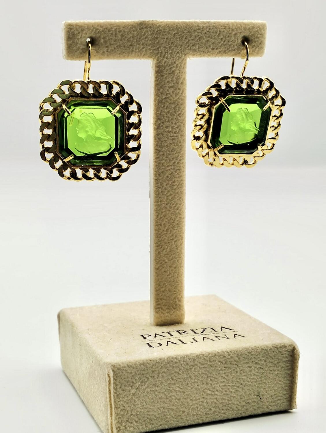 Patrizia Daliana earrings in 24 KT gilded bronze with  hand-cut Murano glass In New Condition For Sale In Firenze, Toscana