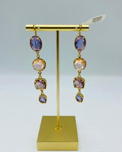 Patrizia Daliana Long earrings in 24 KT gilded bronze with briolette crystals