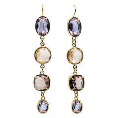 Patrizia Daliana Long earrings in 24 KT gilded bronze with briolette crystals