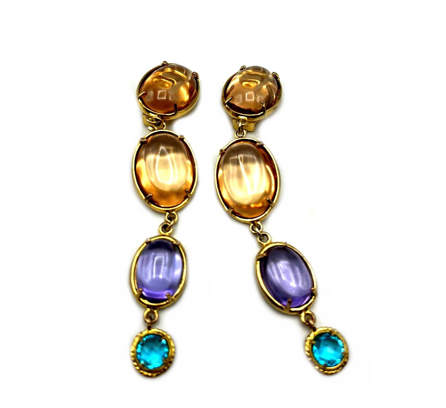 Women's Patrizia Daliana  long earrings in 24 KT gilded bronze with glass crystals For Sale