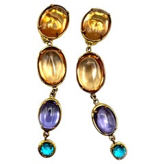 Patrizia Daliana long earrings in 24 KT gilded bronze with glass crystals