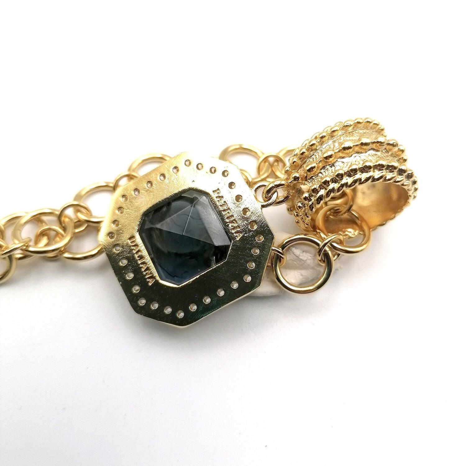 Patrizia Daliana, Pendant in 24 kt gilded bronze and zircons with Murano Glass In New Condition For Sale In Firenze, Toscana