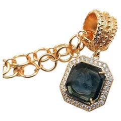 Patrizia Daliana, Pendant in 24 kt gilded bronze and zircons with Murano Glass