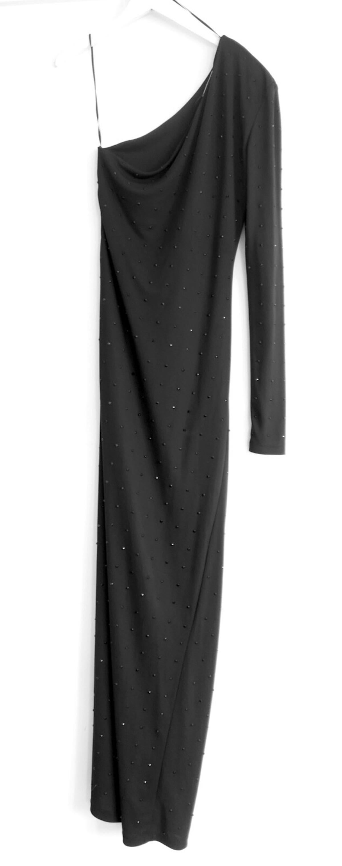 Patrizia Pepe Crystal Embellished One Sleeve Long Dress Gown In New Condition For Sale In London, GB
