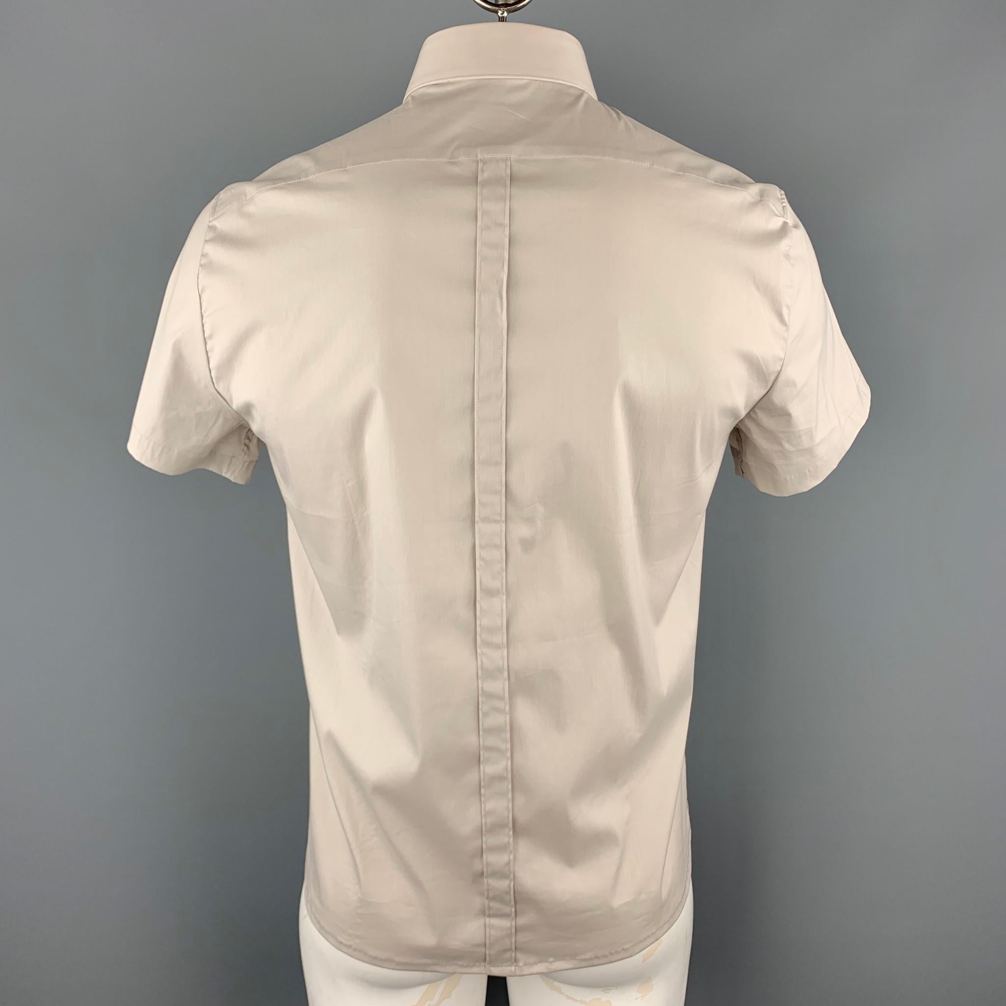 Beige PATRIZIA PEPE Size L Ivory Cotton Blend Button Up Short Sleeve Shirt
