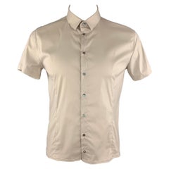 PATRIZIA PEPE Size L Ivory Cotton Blend Button Up Short Sleeve Shirt