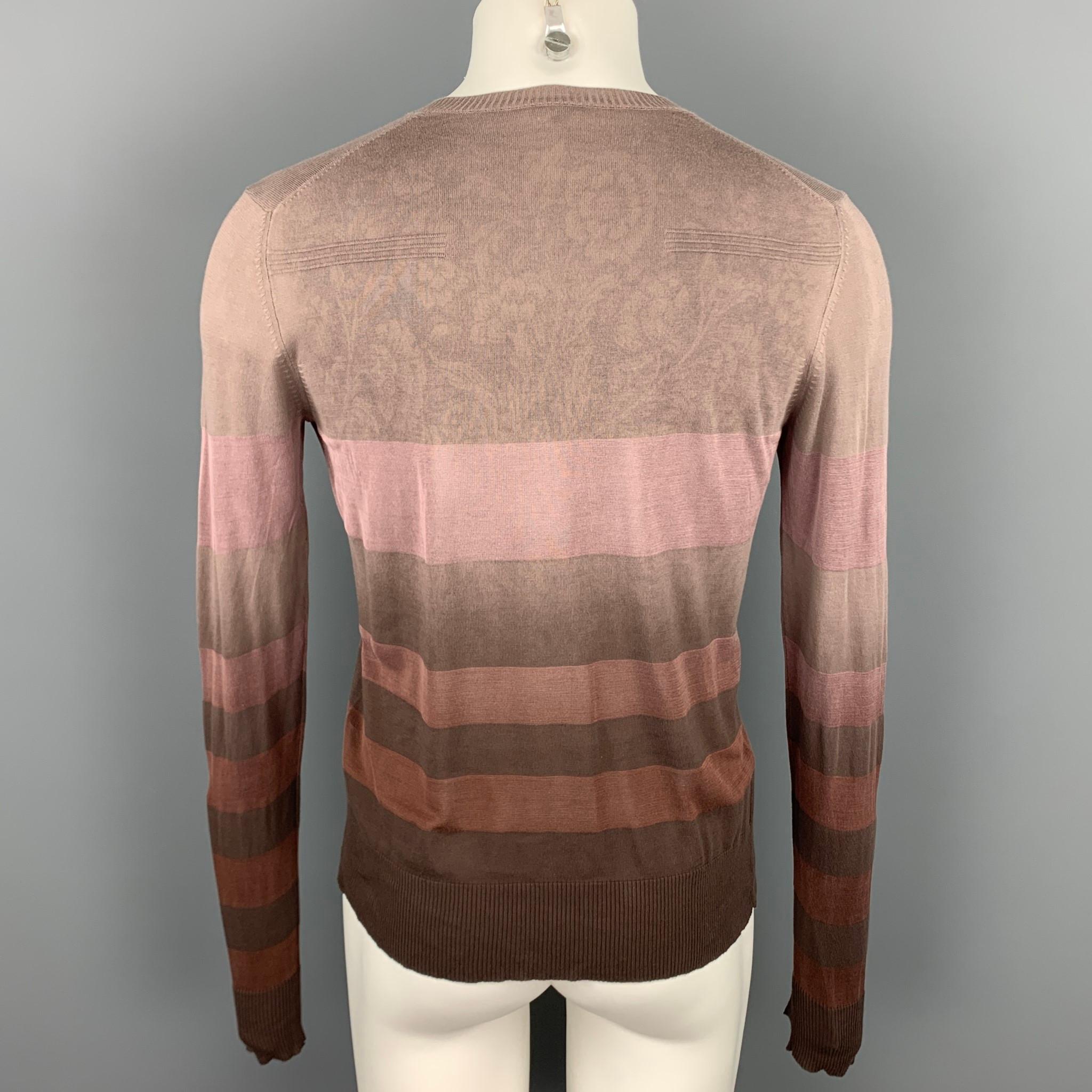 PATRIZIA PEPE Size M Taupe & Brown Ombre Cotton / Silk V-Neck Pullover In Good Condition In San Francisco, CA