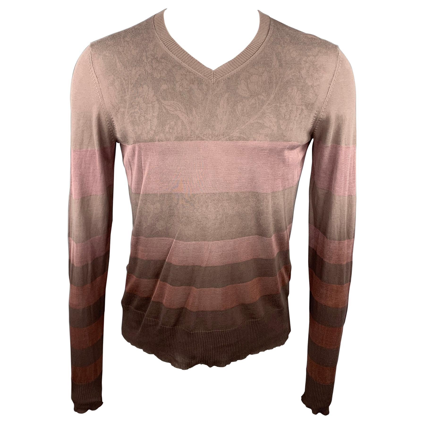 PATRIZIA PEPE Size M Taupe & Brown Ombre Cotton / Silk V-Neck Pullover