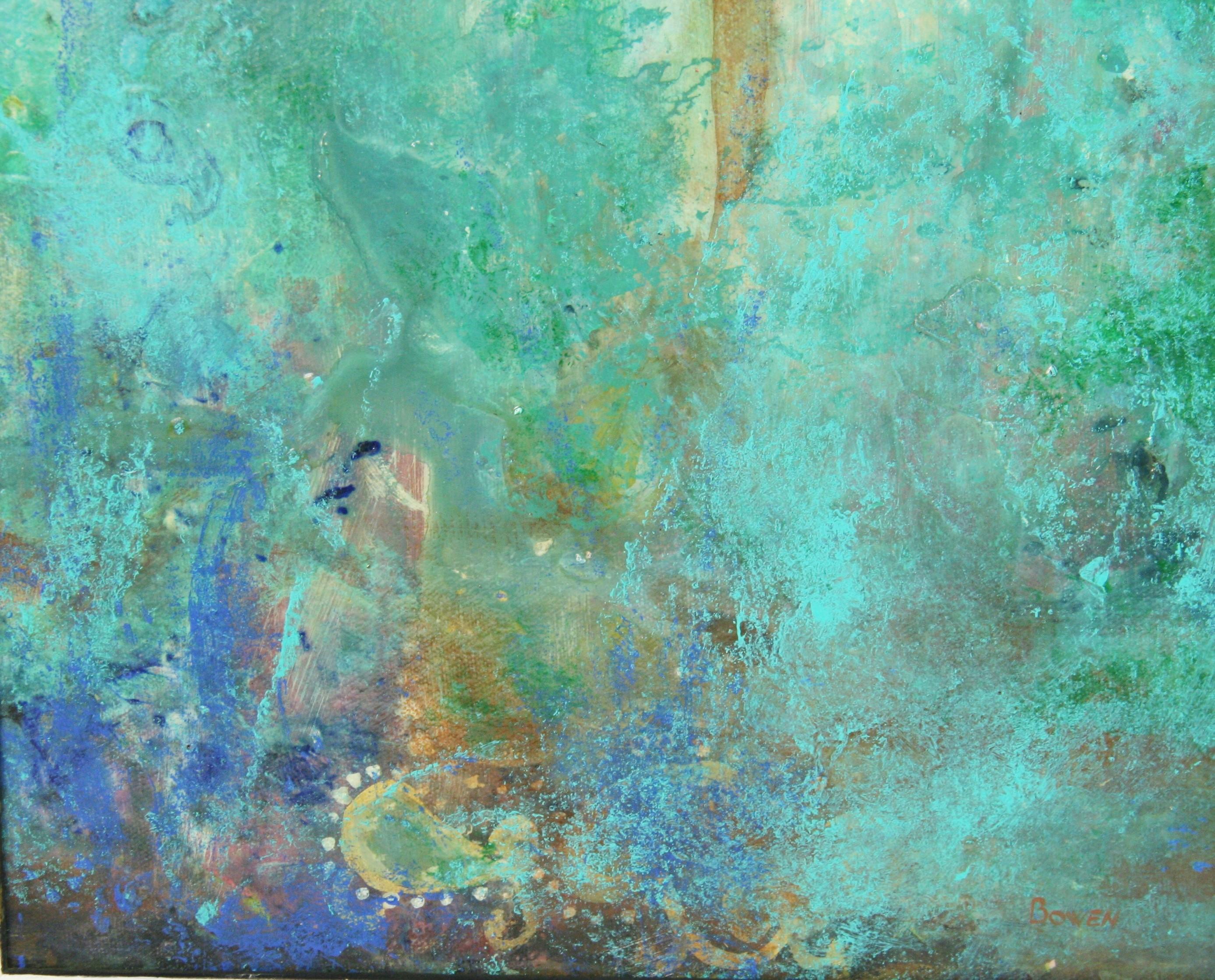 6091 Expressionistisches Ölgemälde in Aqua und Blau.
In einem geschnitzten Rahmen aus vergoldetem Holz
Bildgröße 11,5x10