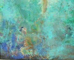 Aqua and Blue Expressionist Oil Painting, Framed, 1980s, 11.5x10"