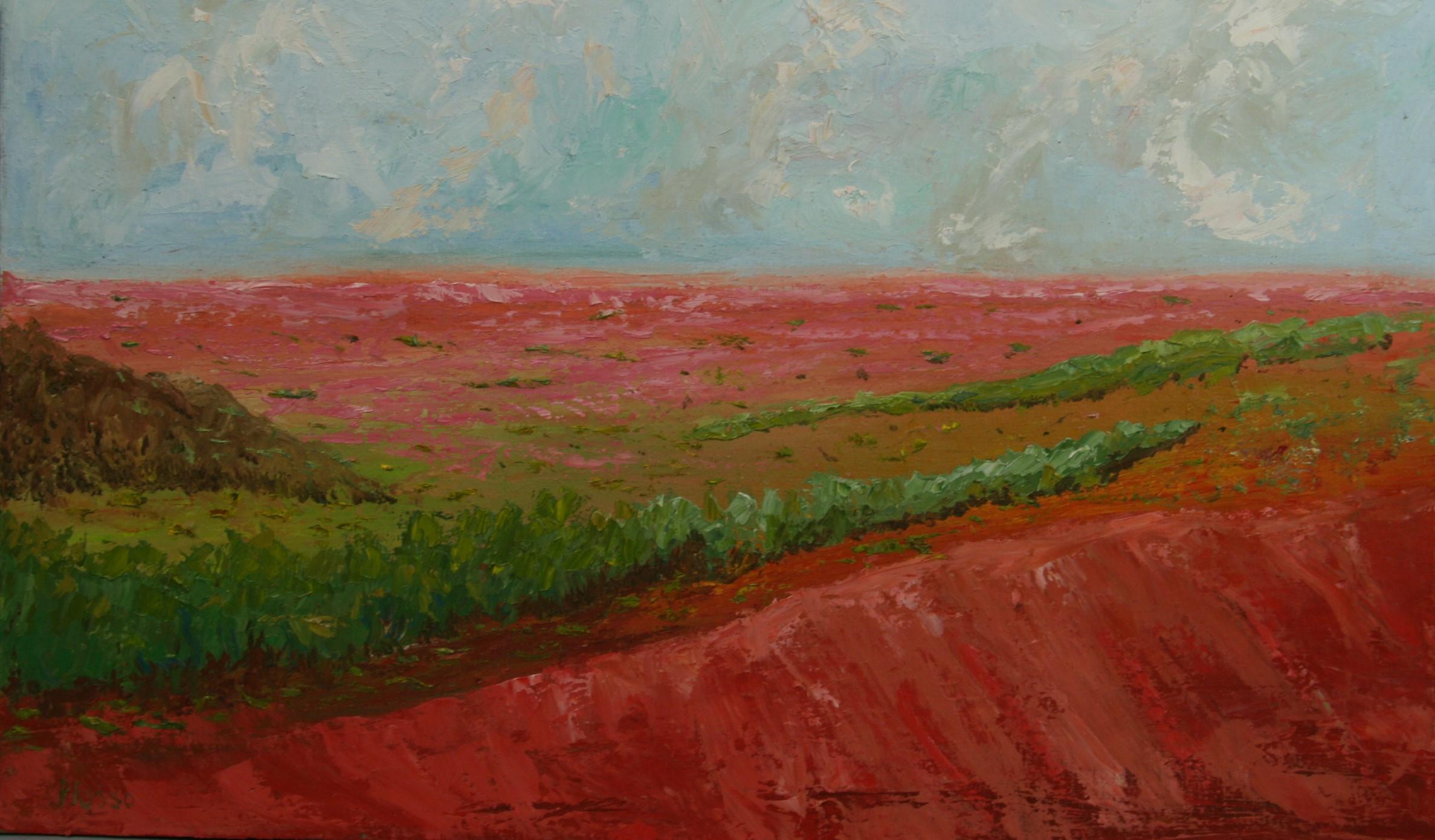 Paysage impressionniste français au coucher du soleil - Painting de Patrizia Russo