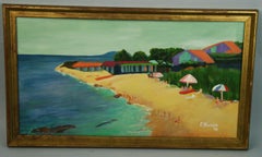 Modernist Painting  "Umbrellas on the Beach in Sardinia"    Beach Scene