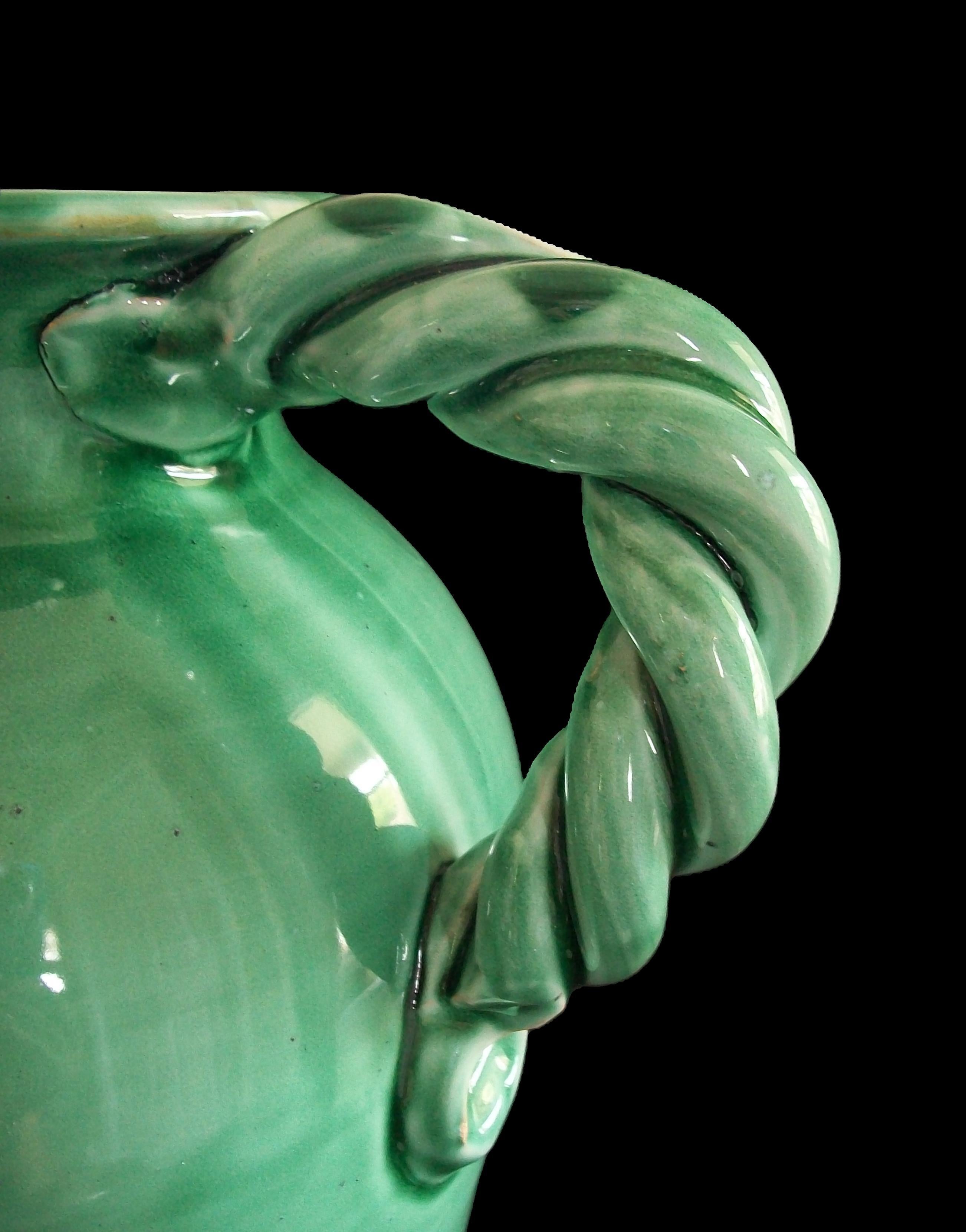 PATRONELLI ORONZO - Jarro de Terracota Esmaltada Verde - Italia - Finales Siglo XX en venta 2