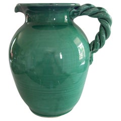 PATRONELLI ORONZO - Jarro de Terracota Esmaltada Verde - Italia - Finales Siglo XX