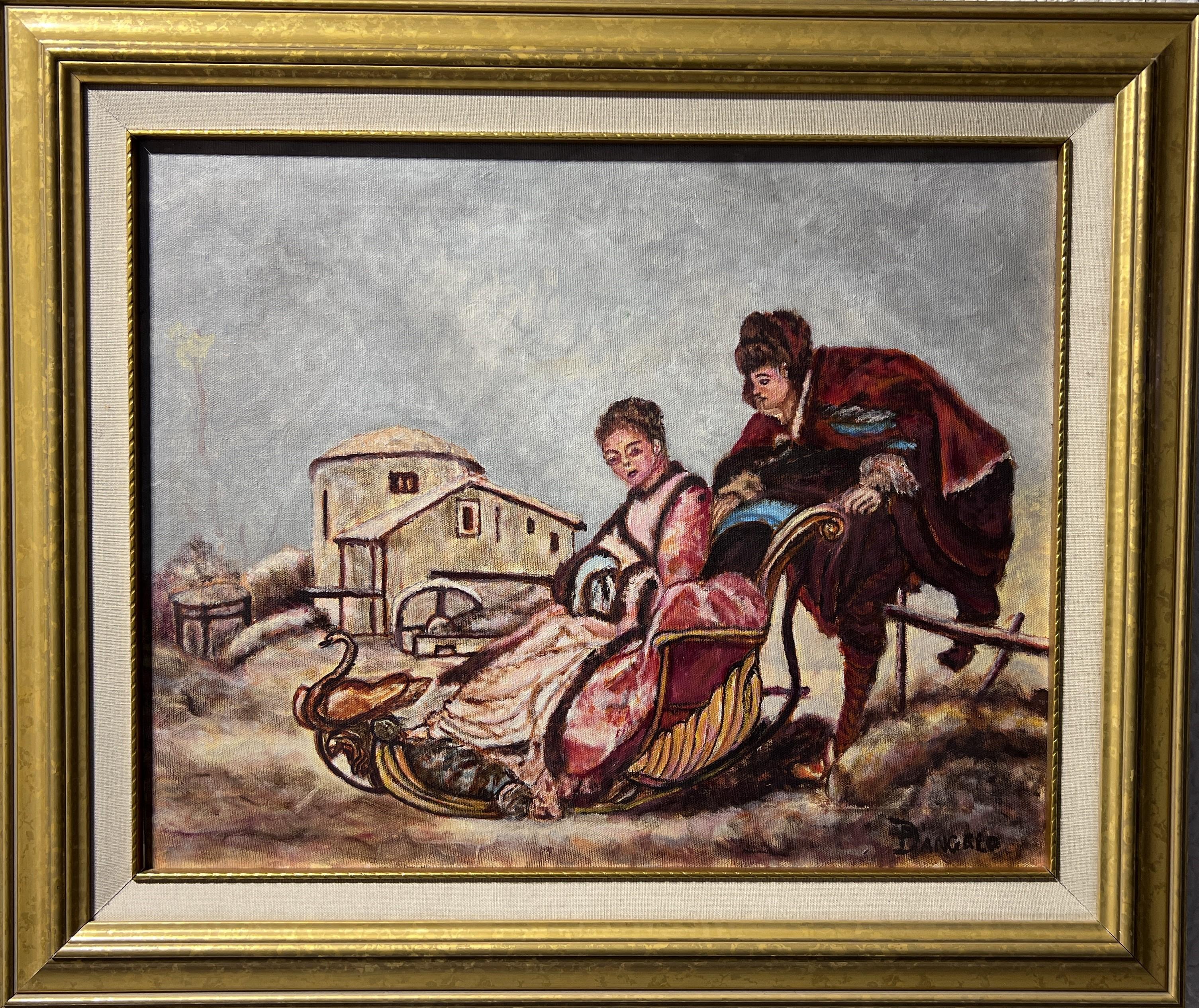 1982 Patsy D'Angelo, Vintage original Ölgemälde auf Leinwand, Genreszene gerahmt