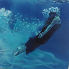 Durchbruch, Unterwasser Figurative Ölgemälde, Blau Zeitgenössische Schwimmende Kunst