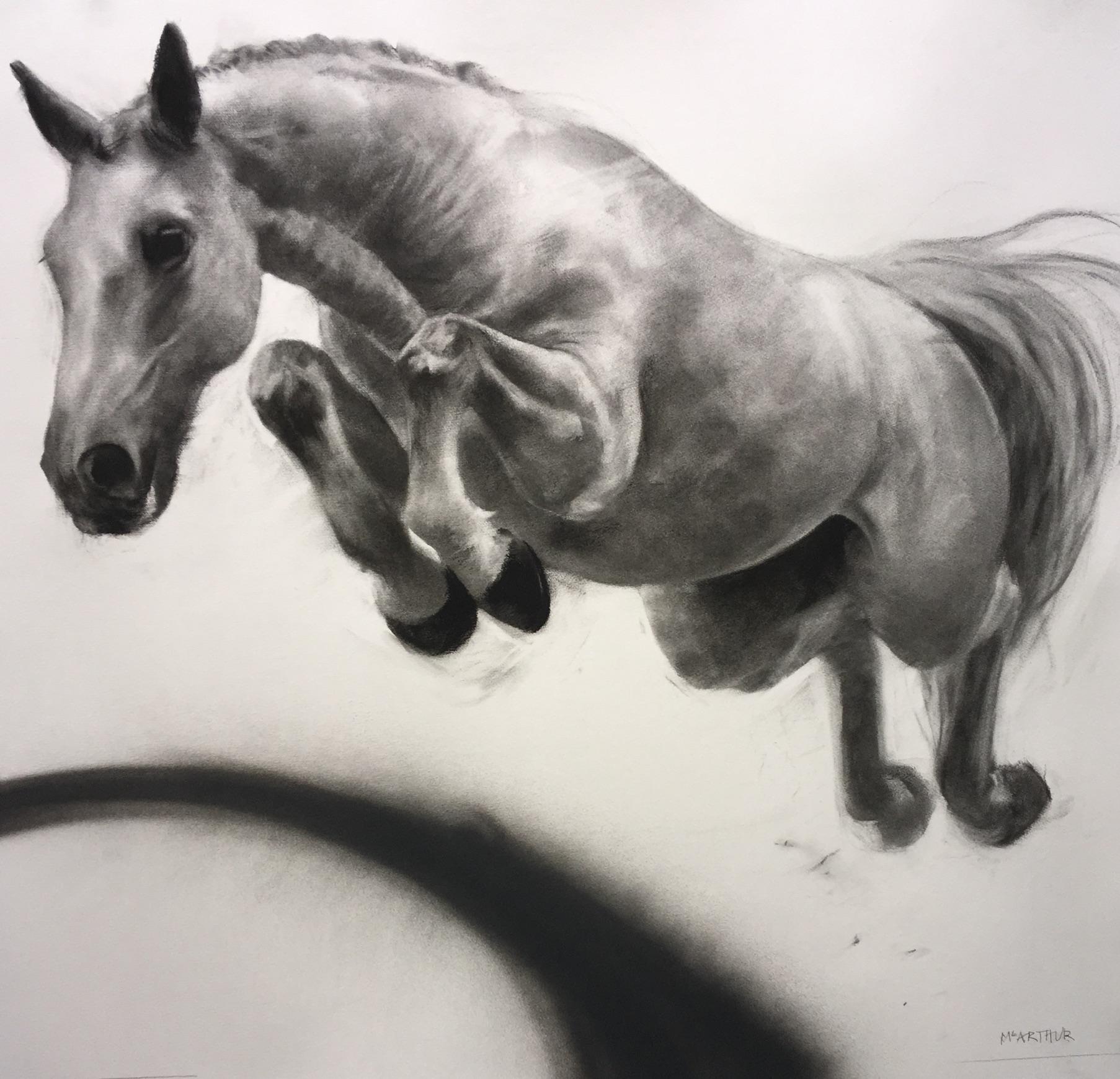 Patsy McArthur Abstract Painting - Dreamboat - Contemporary, Drawing, Equestrian, Horse, Jumping 