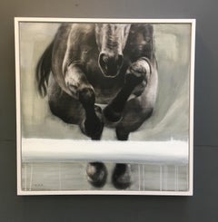 Kopf auf Kopf, realistisches, dynamisches Pferdegemälde auf Holzplatte