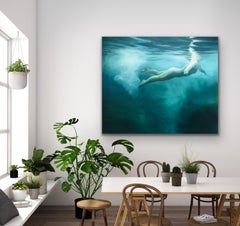 "Luminescence" by Patsy McArthur, Underwater nude female swimmer, Oil on canvas