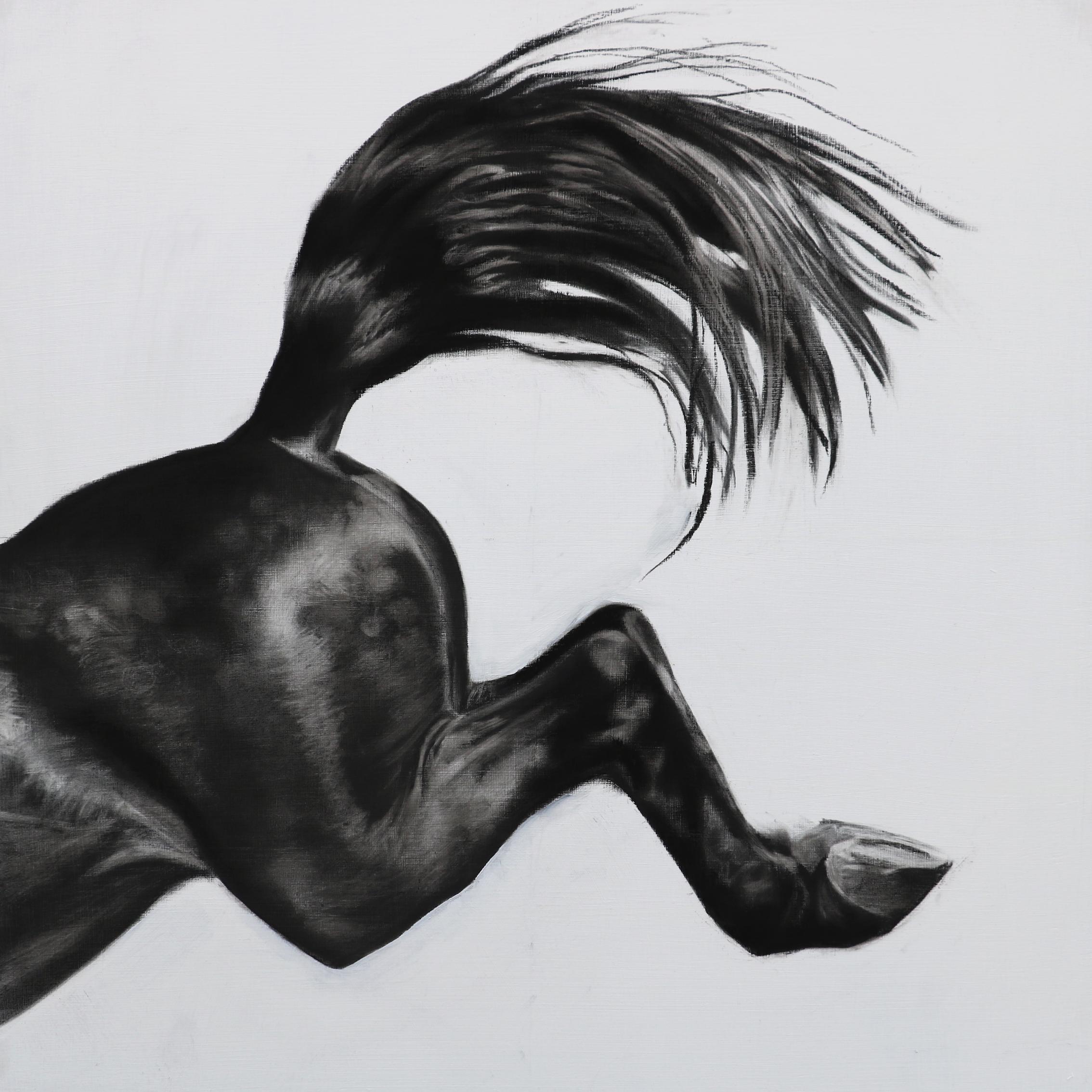 Over the Edge, Horse art by Patsy McArthur, Charcoal, gesso and acrylic on wood