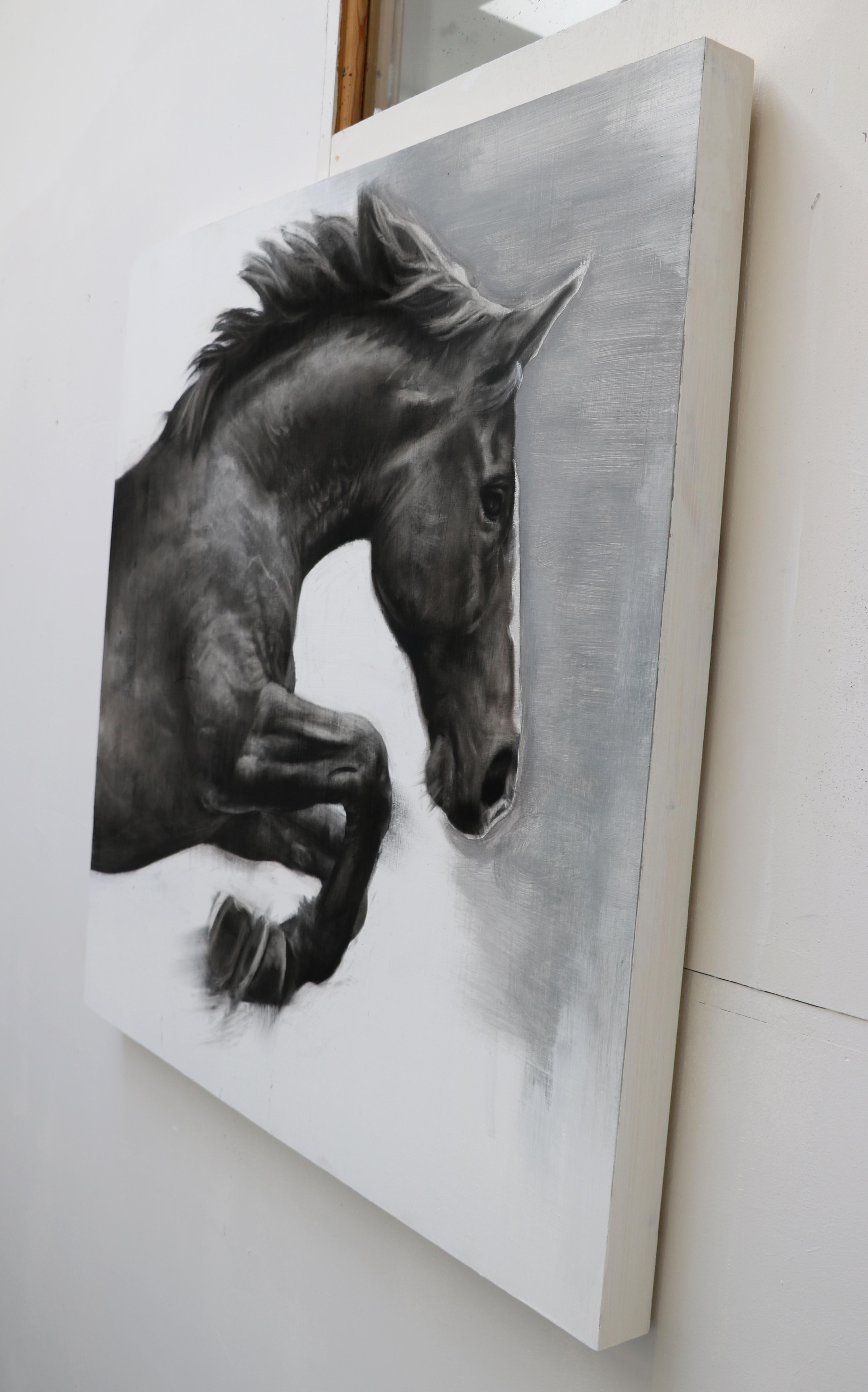 Powder Boy, Horse Drawing, Charcoal, gesso and acrylic wooden panel.  - Art by Patsy McArthur