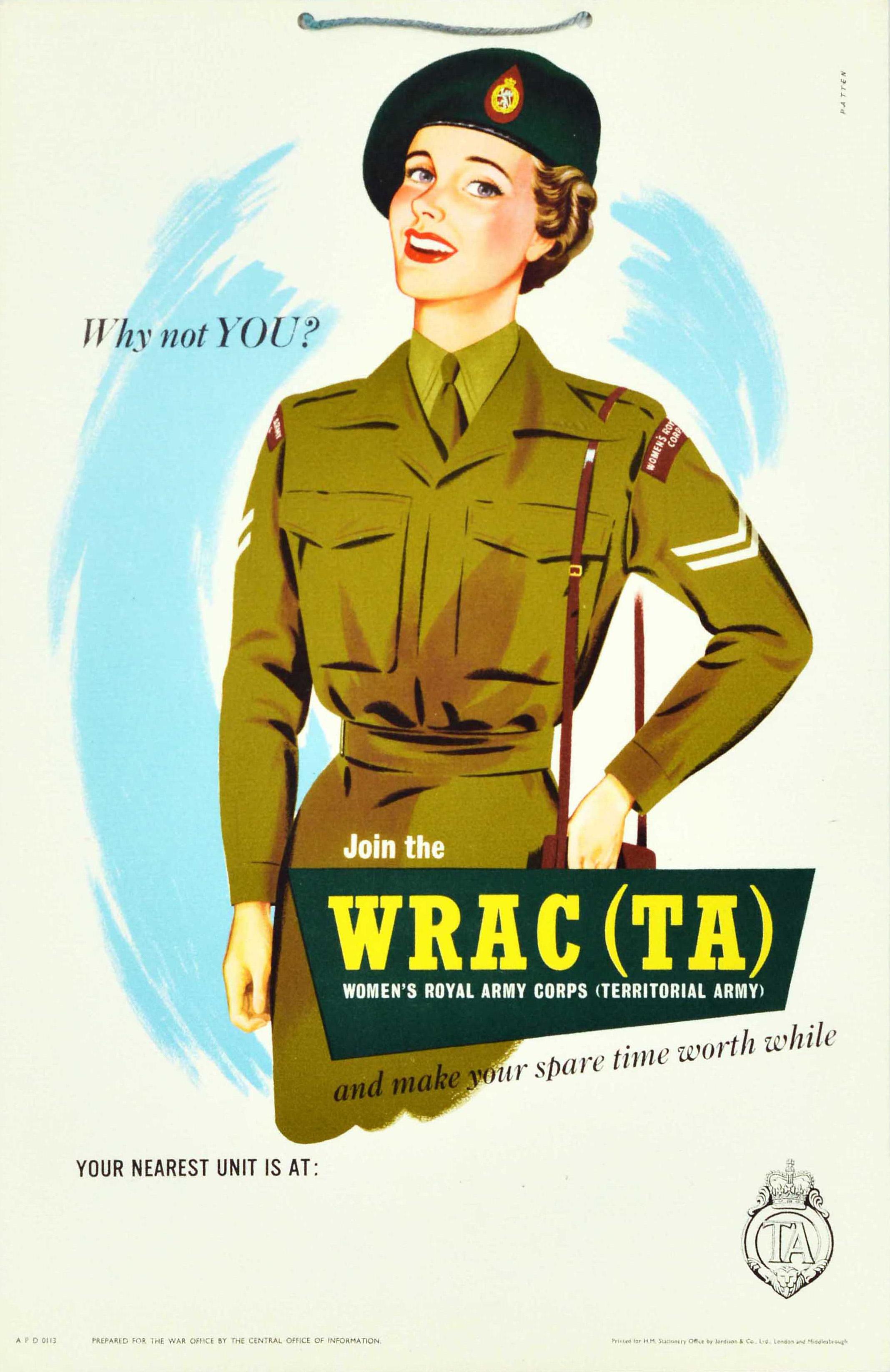 Patten Print - Original Vintage Poster Why Not You Women's Royal Army Corps Territorial Army