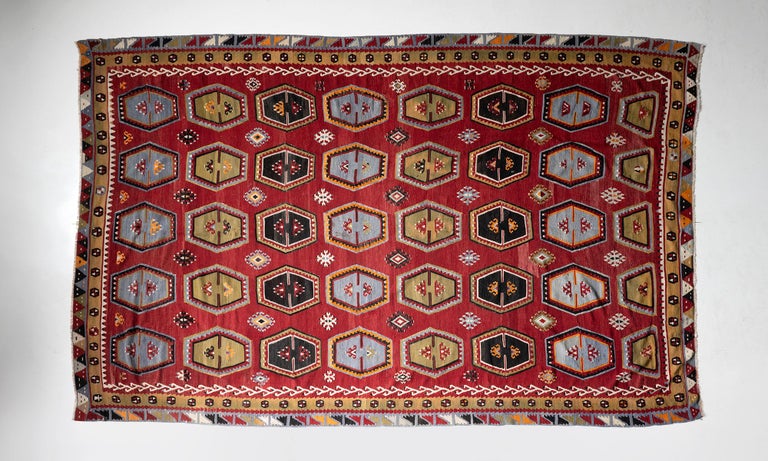 Turkish Pattern Motif Kilim, Anatolia, 1950 For Sale