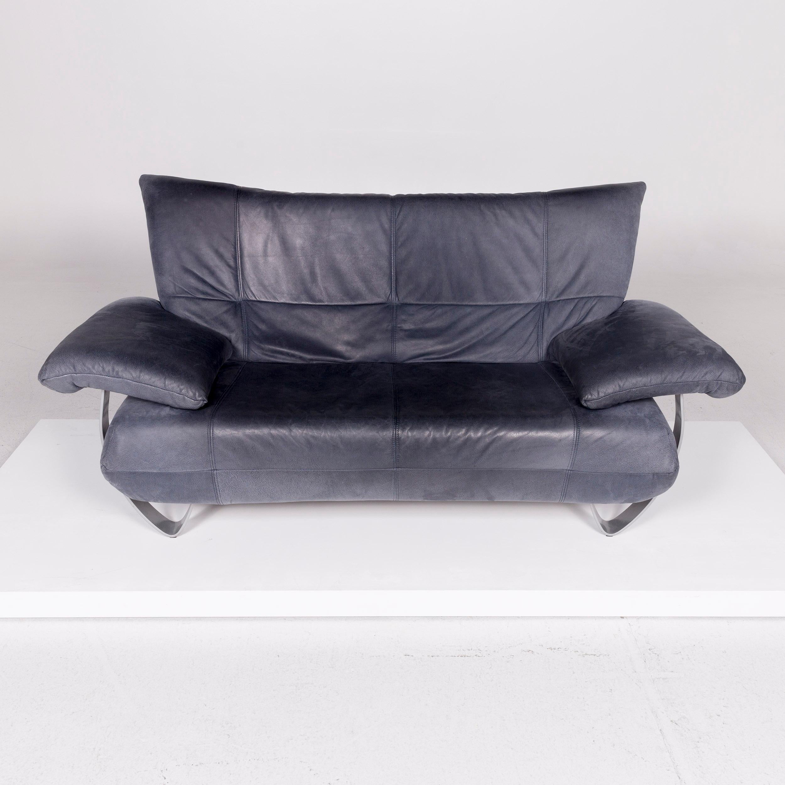 Pattern Ring Leather Sofa Blue Two-Seat Couch 1