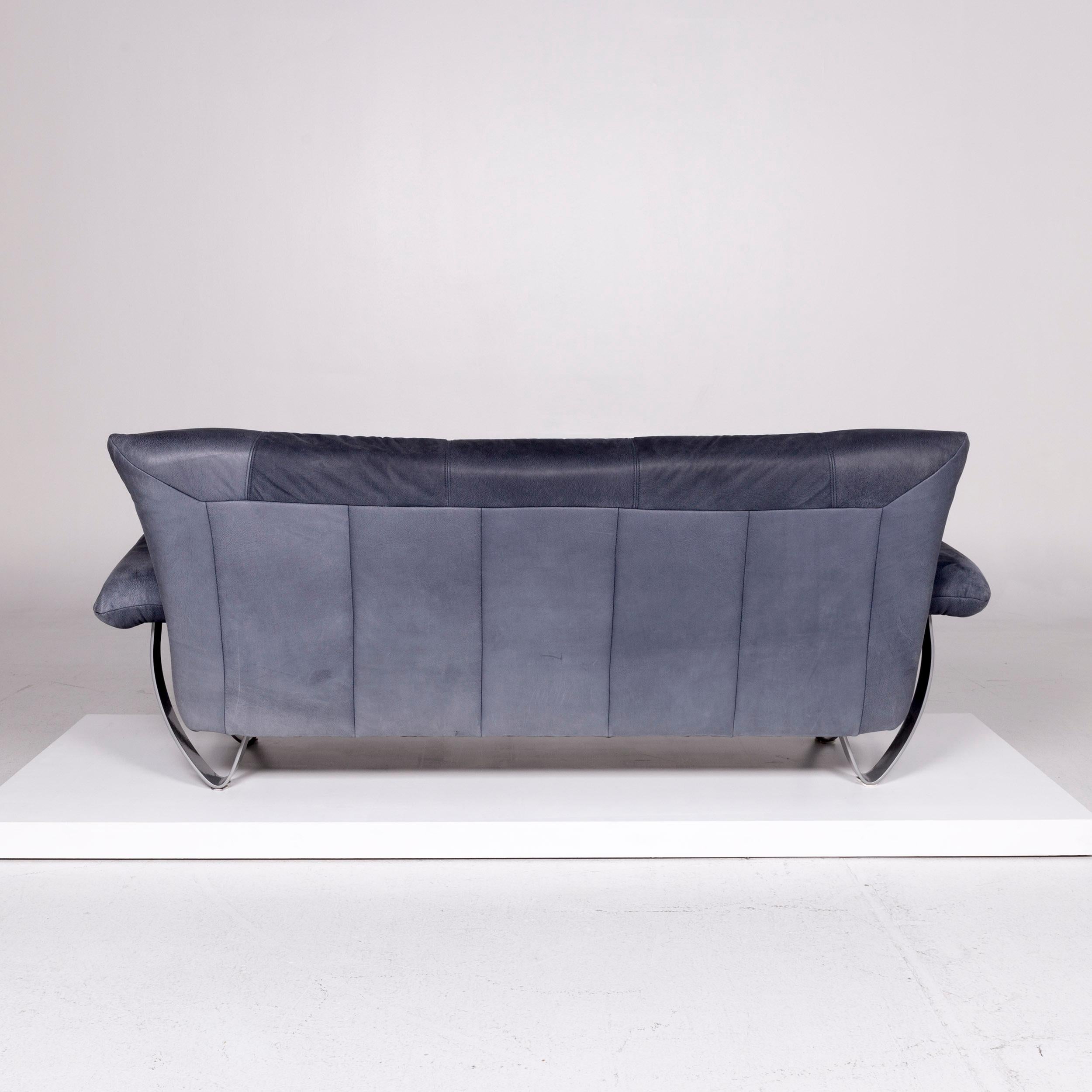 Contemporary Pattern Ring Leather Sofa Blue Two-Seat Couch