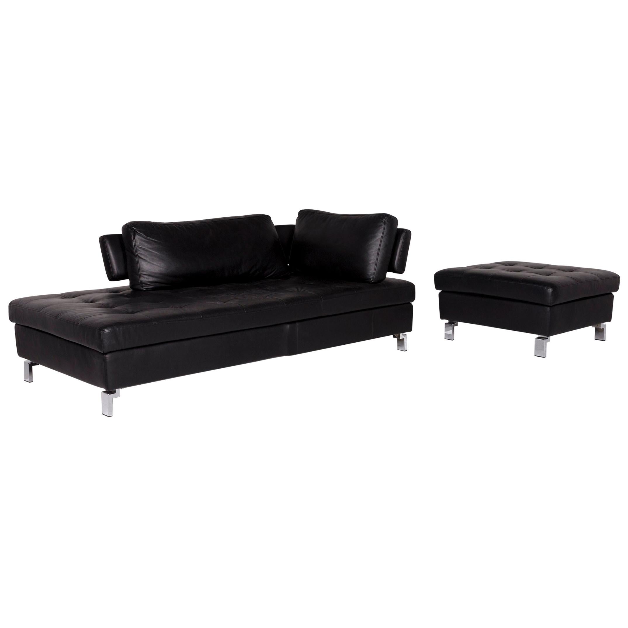 Pattern Ring Leather Sofa Set Black 1 Three-Seat 1 Stool For Sale