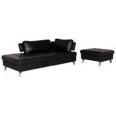 Pattern Ring Leather Sofa Set Black 1 Three-Seat 1 Stool