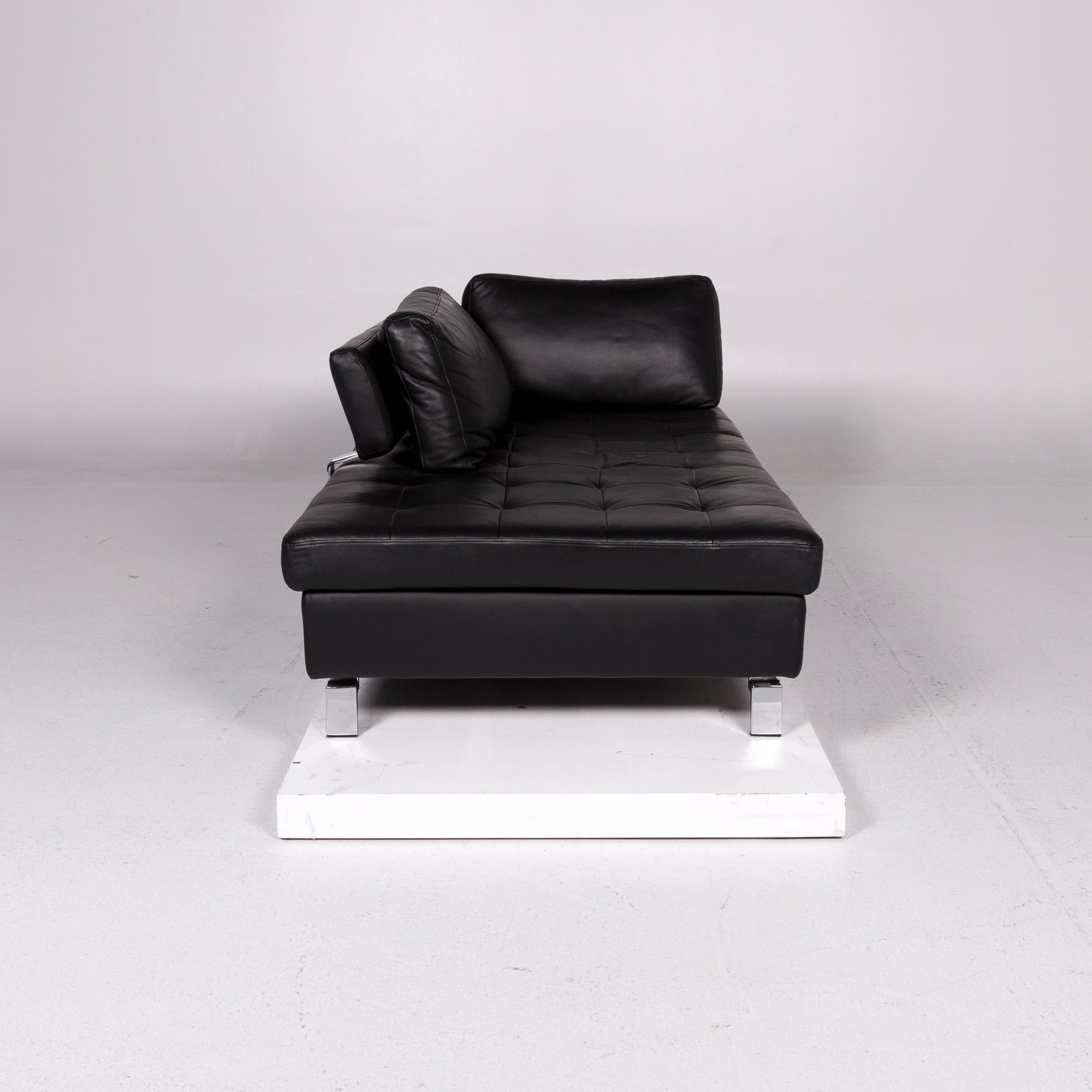 Pattern Ring Leather Sofa Set Black 1 Three-Seat 1 Stool For Sale 4