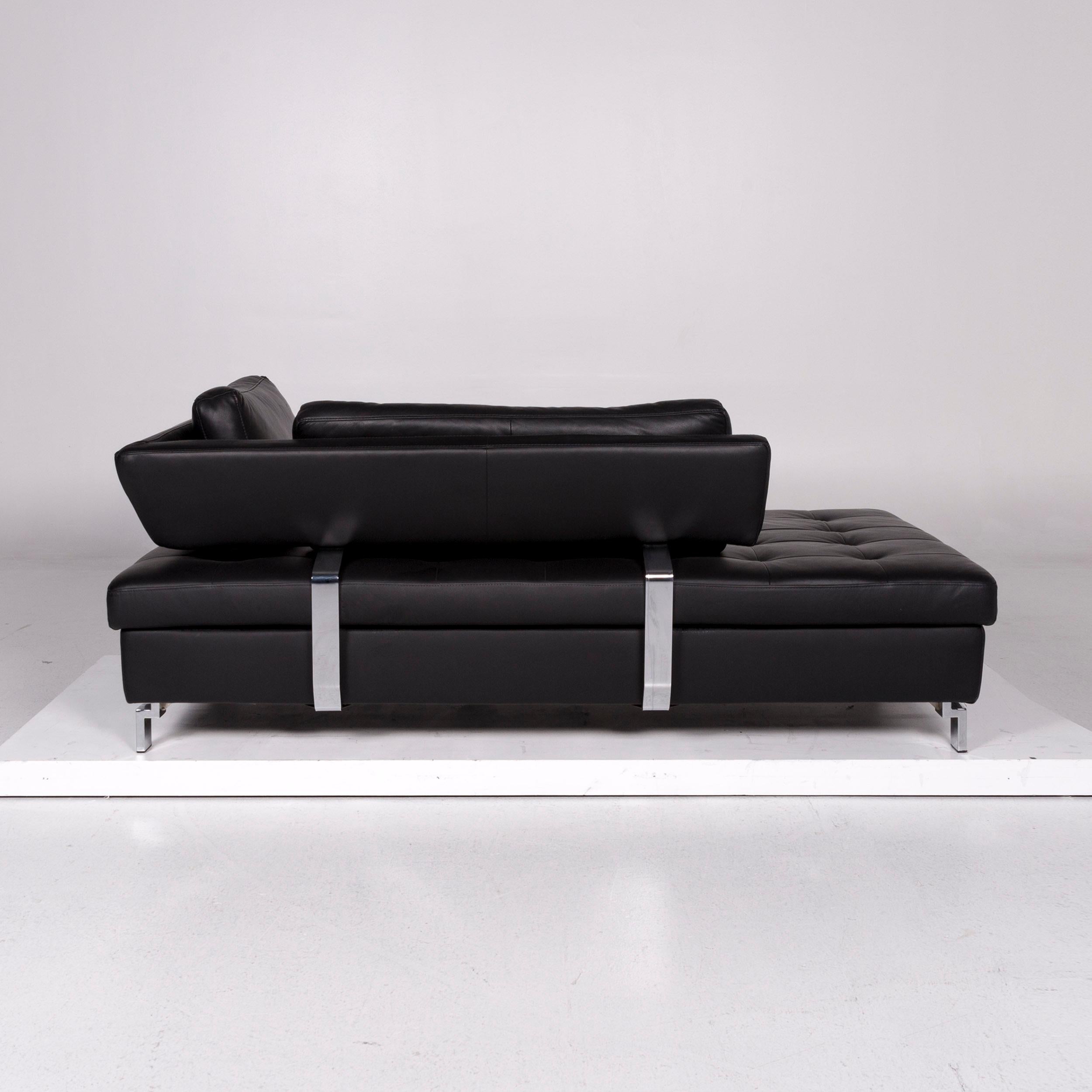 Pattern Ring Leather Sofa Set Black 1 Three-Seat 1 Stool For Sale 5