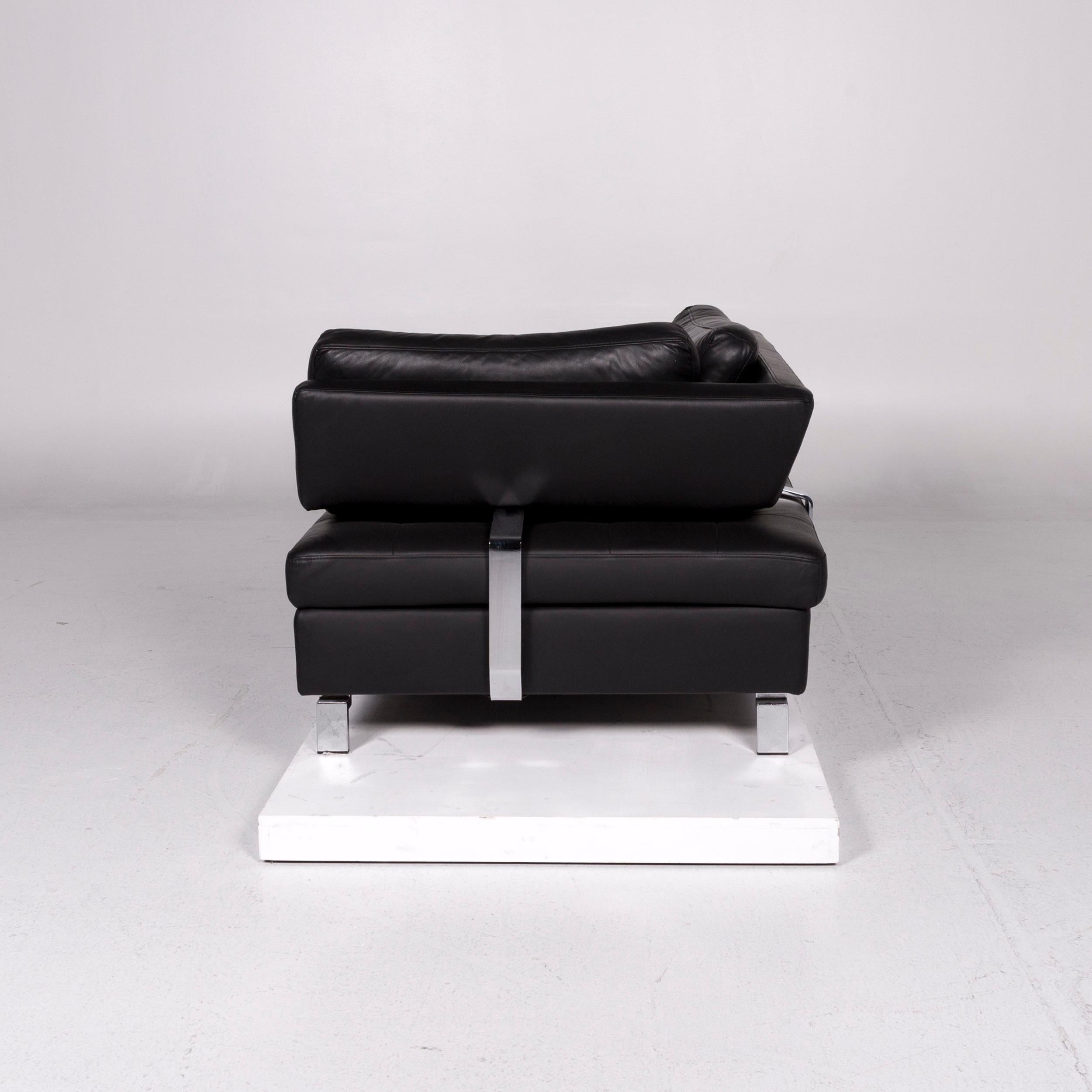 Pattern Ring Leather Sofa Set Black 1 Three-Seat 1 Stool For Sale 6