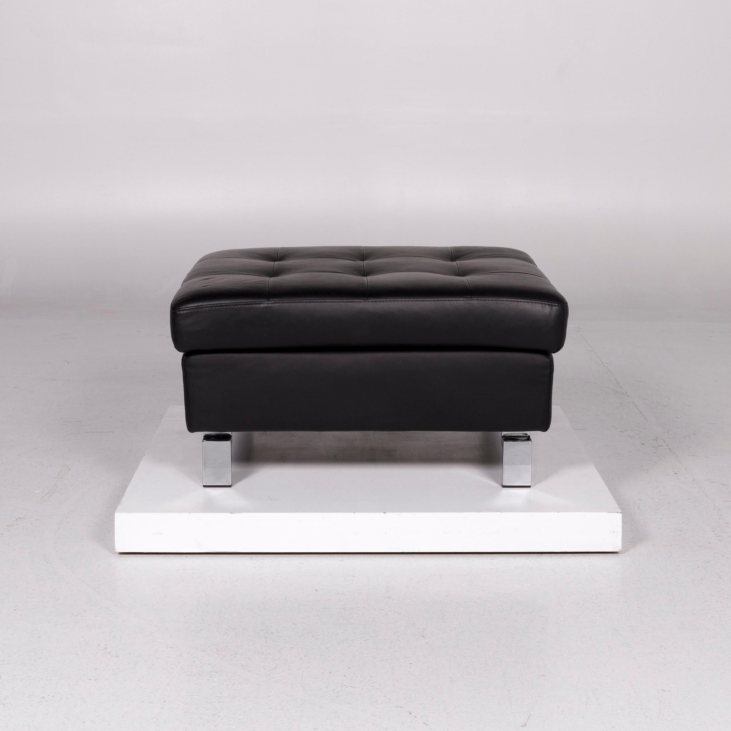 Pattern Ring Leather Sofa Set Black 1 Three-Seat 1 Stool For Sale 7