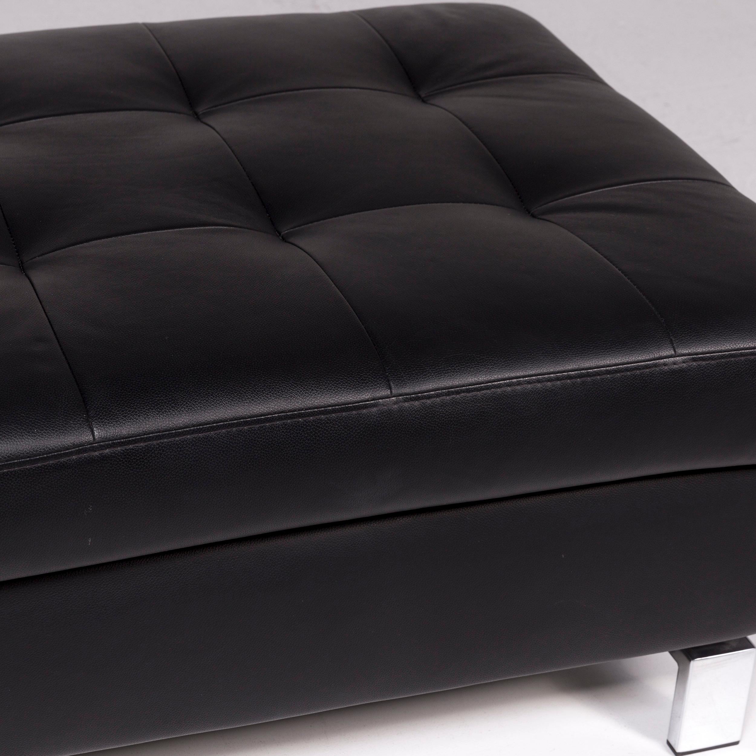 Pattern Ring Leather Sofa Set Black 1 Three-Seat 1 Stool For Sale 8
