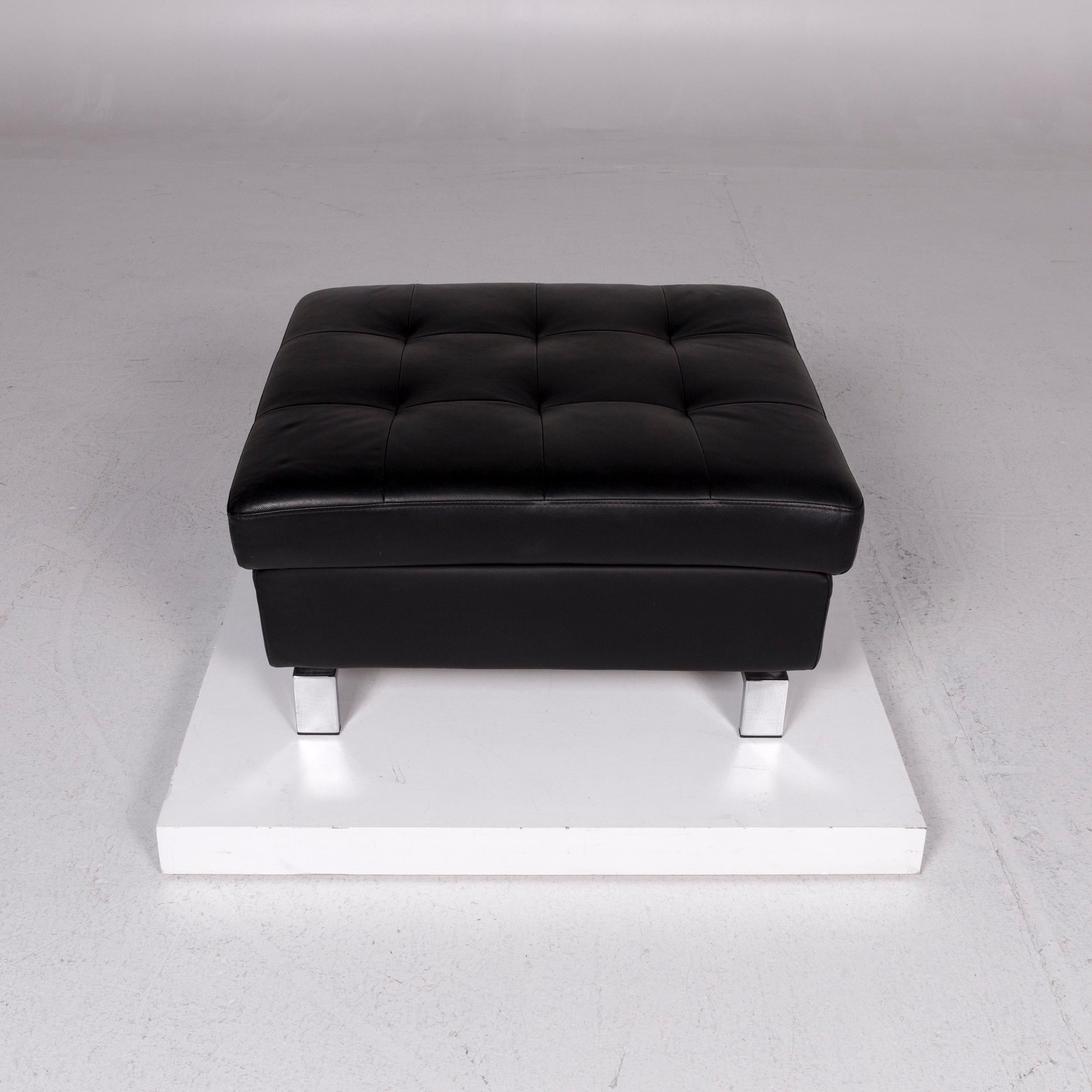 Pattern Ring Leather Sofa Set Black 1 Three-Seat 1 Stool For Sale 9