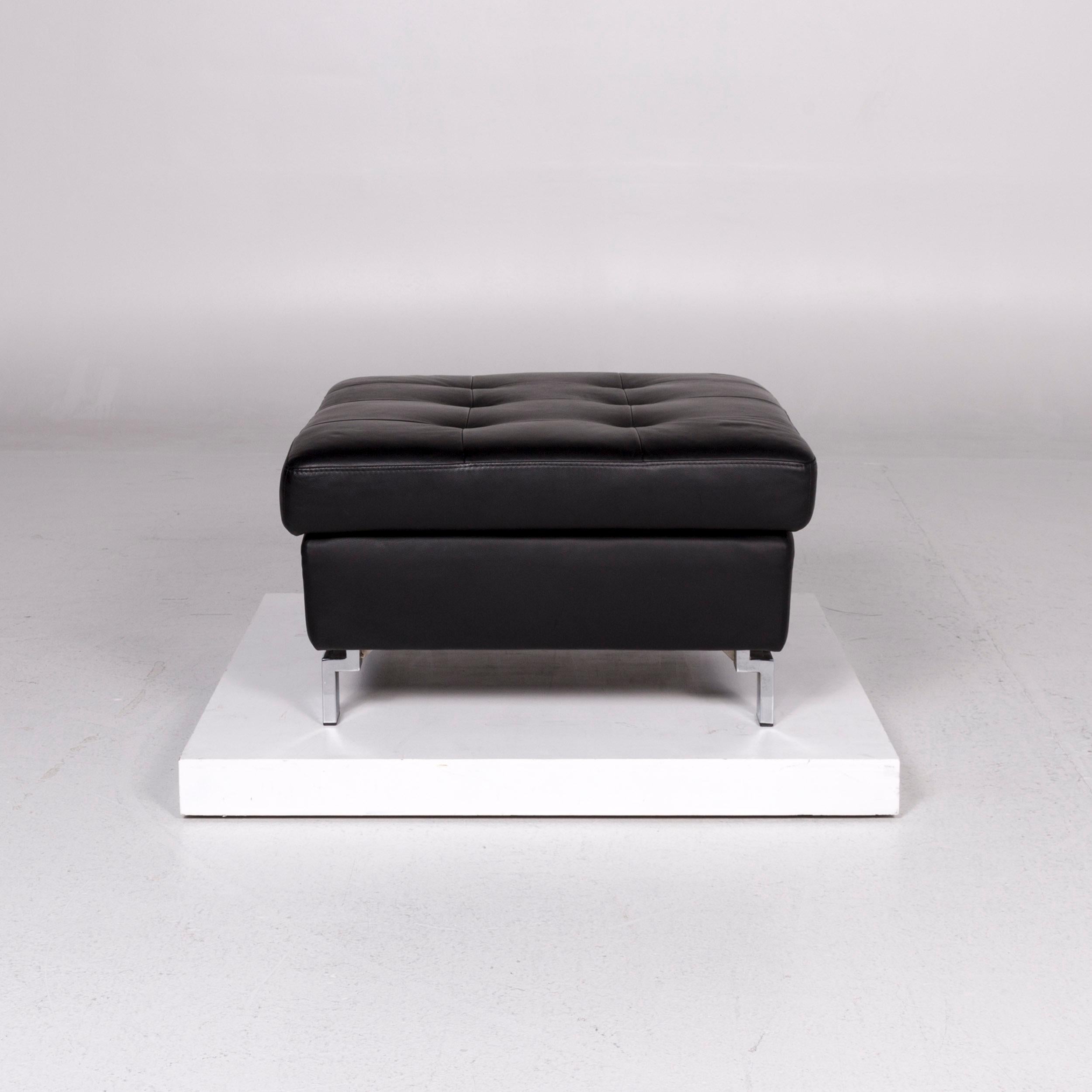 Pattern Ring Leather Sofa Set Black 1 Three-Seat 1 Stool For Sale 12