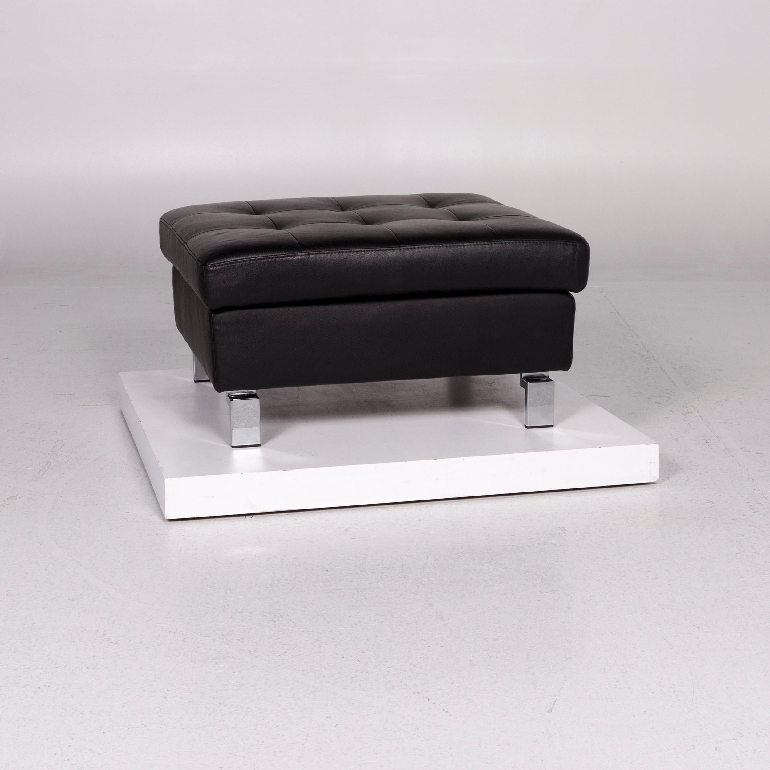 Modern Pattern Ring Leather Sofa Set Black 1 Three-Seat 1 Stool For Sale