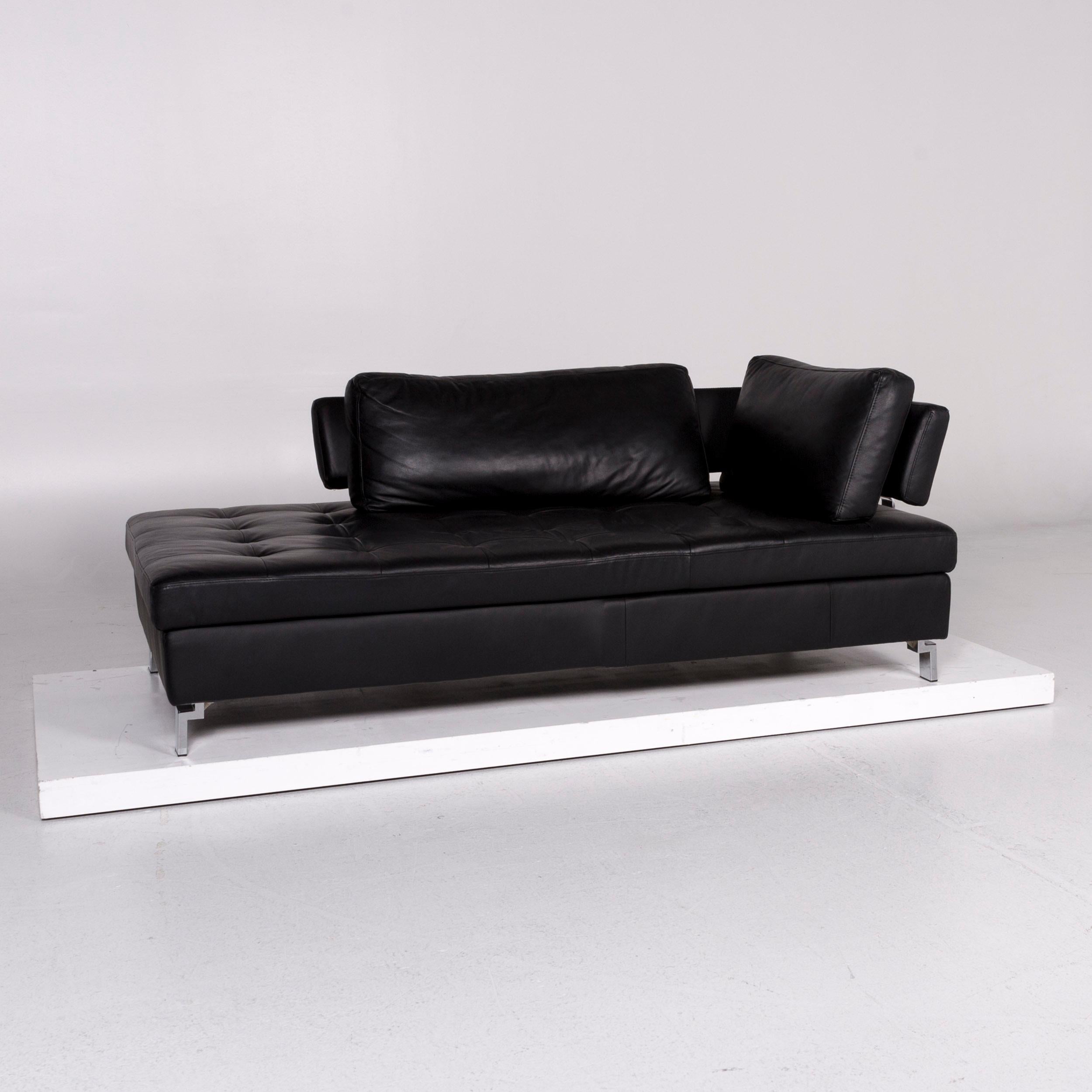 European Pattern Ring Leather Sofa Set Black 1 Three-Seat 1 Stool For Sale