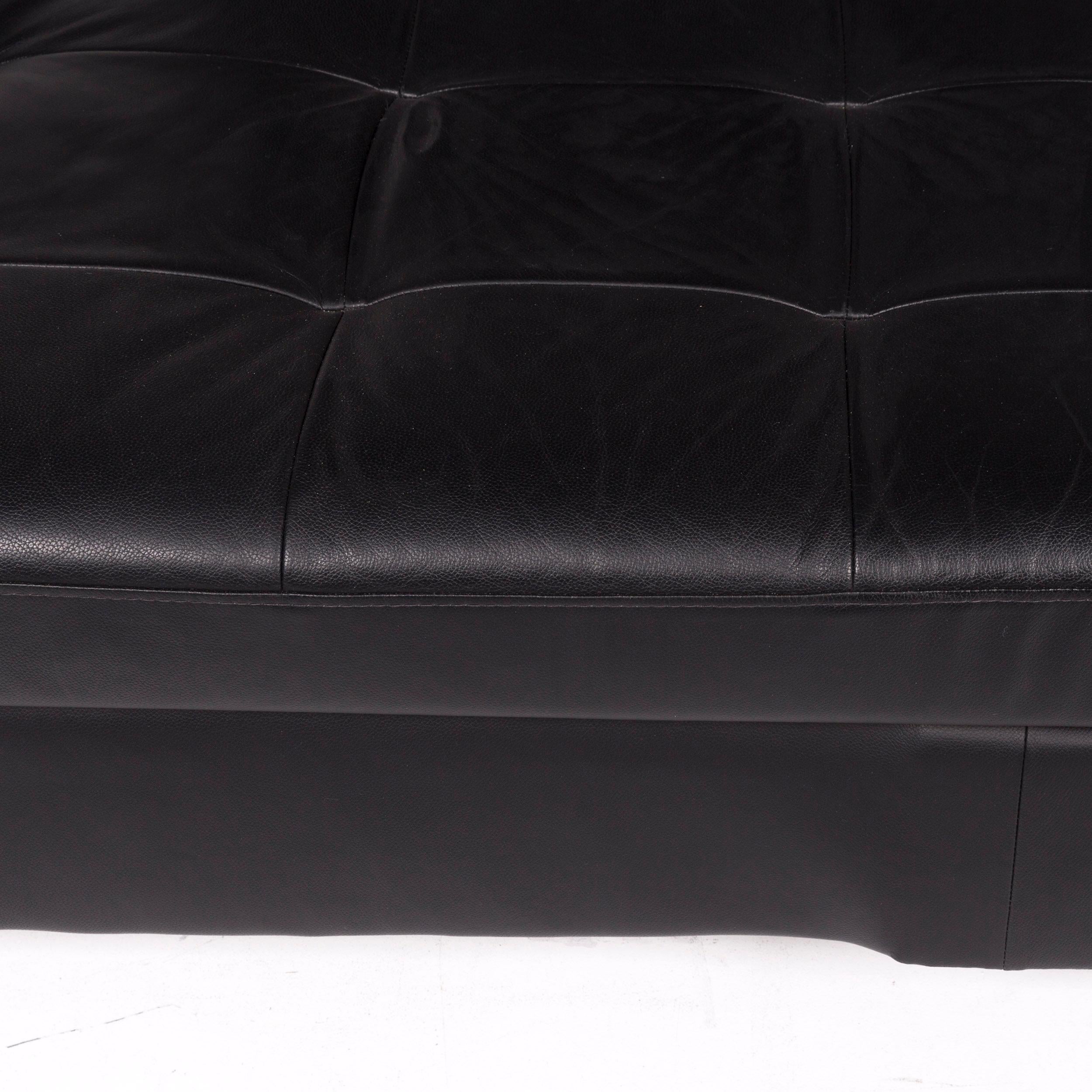 Pattern Ring Leather Sofa Set Black 1 Three-Seat 1 Stool For Sale 1