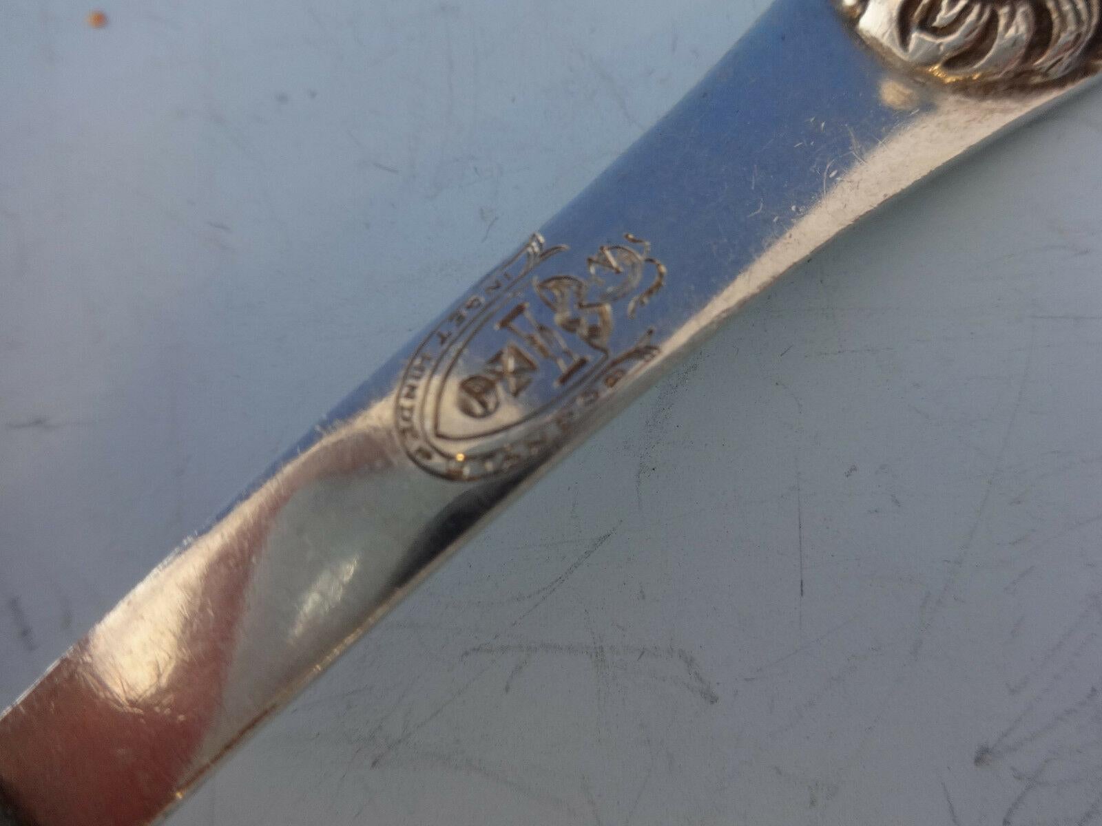 Pattern Unknown by Shreve Sterling Silver Berry Spoon with Rams Head Figural In Excellent Condition In Big Bend, WI
