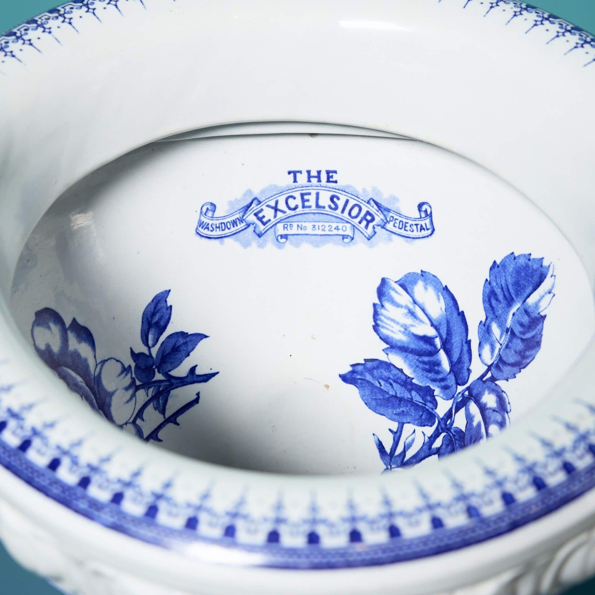 Patterned Antique Victorian Excelsior Toilet with S-Trap In Fair Condition For Sale In Wormelow, Herefordshire