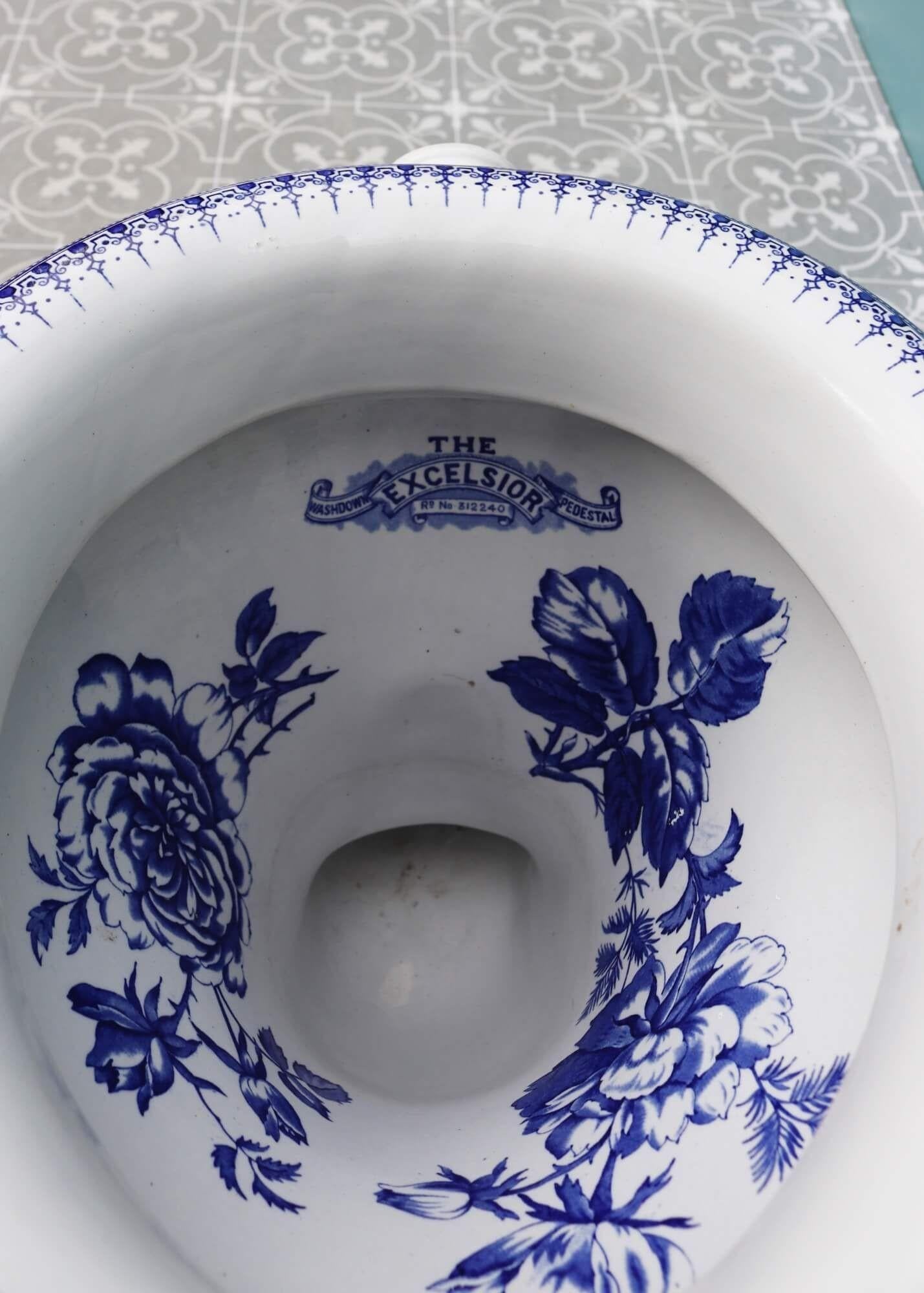 19th Century Patterned Antique Victorian Excelsior Toilet with S-Trap For Sale