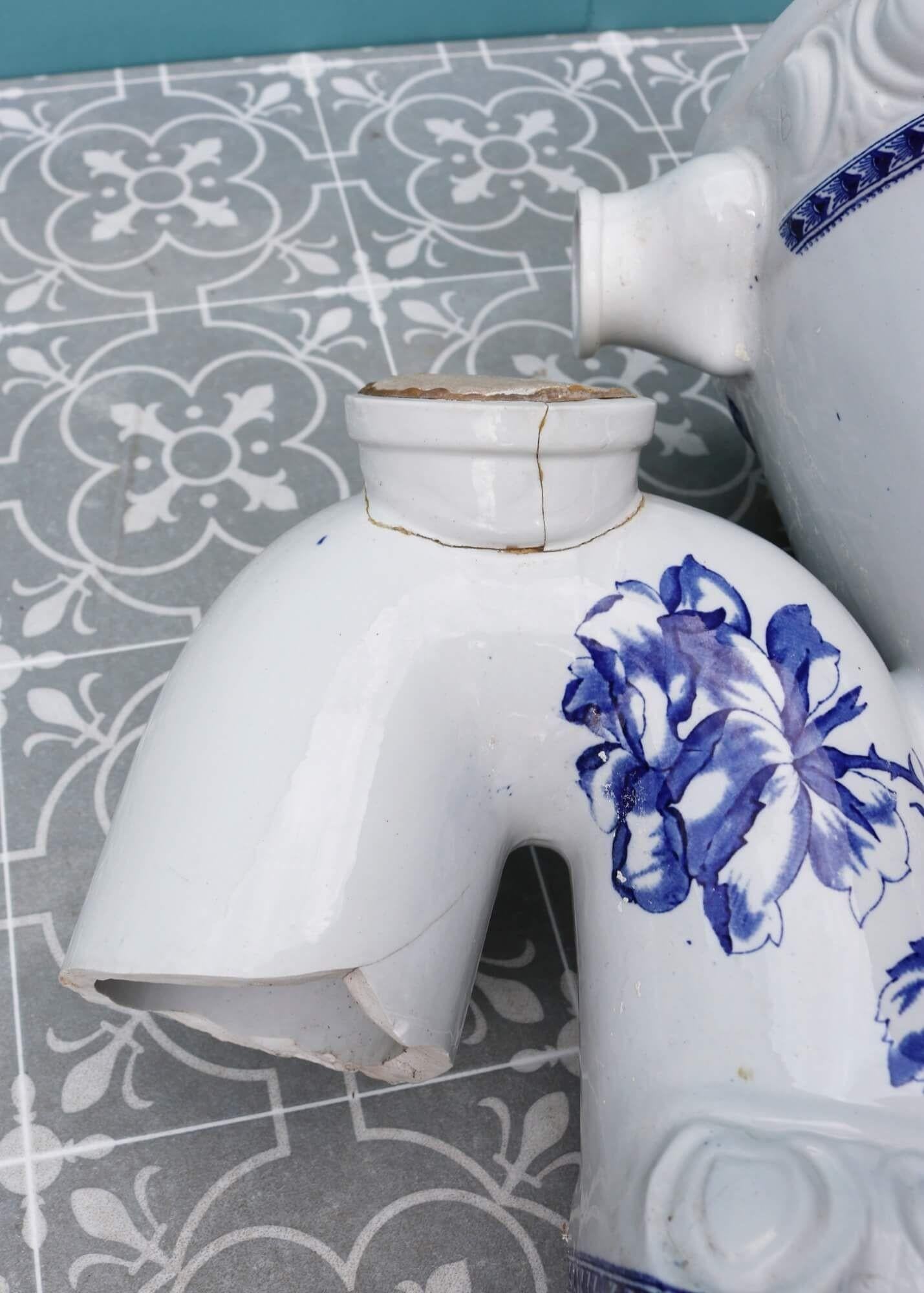 Porcelain Patterned Antique Victorian Excelsior Toilet with S-Trap For Sale