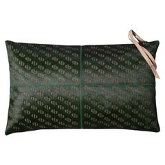 Patterned Cowhide Cushions Seaweed Green and Leather Zip Tassels
